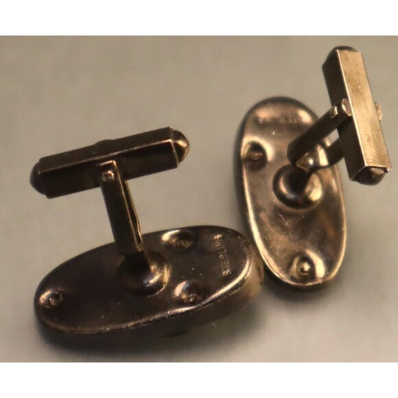 Sterling Japanese Sandal Cuff Links Engraved Zori Japanned - Picture 4 of 5